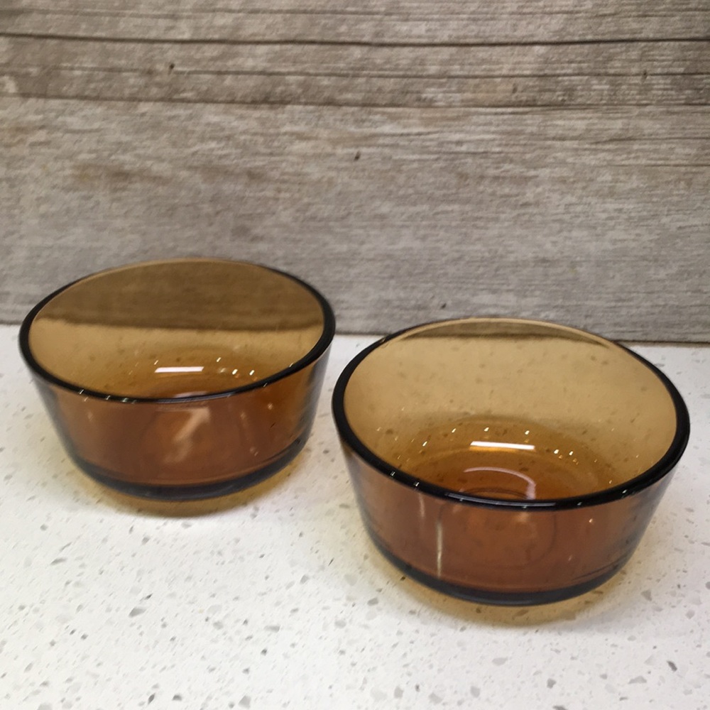 2 Vintage Anchor Hocking Amber Glass Ramekins